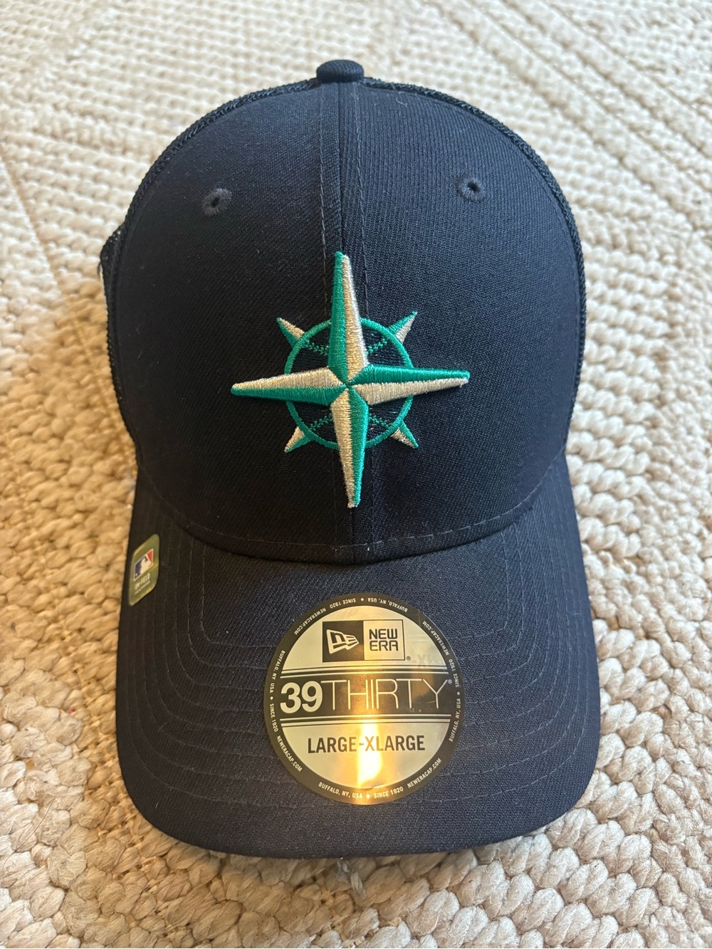 New Era Seattle Mariners Black & Teal 39THIRTY Flexfit on-field Baseball Cap
